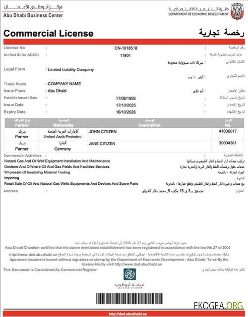 Modèle Word et PDF de licence commerciale des Émirats arabes unis à Abu Dhabi